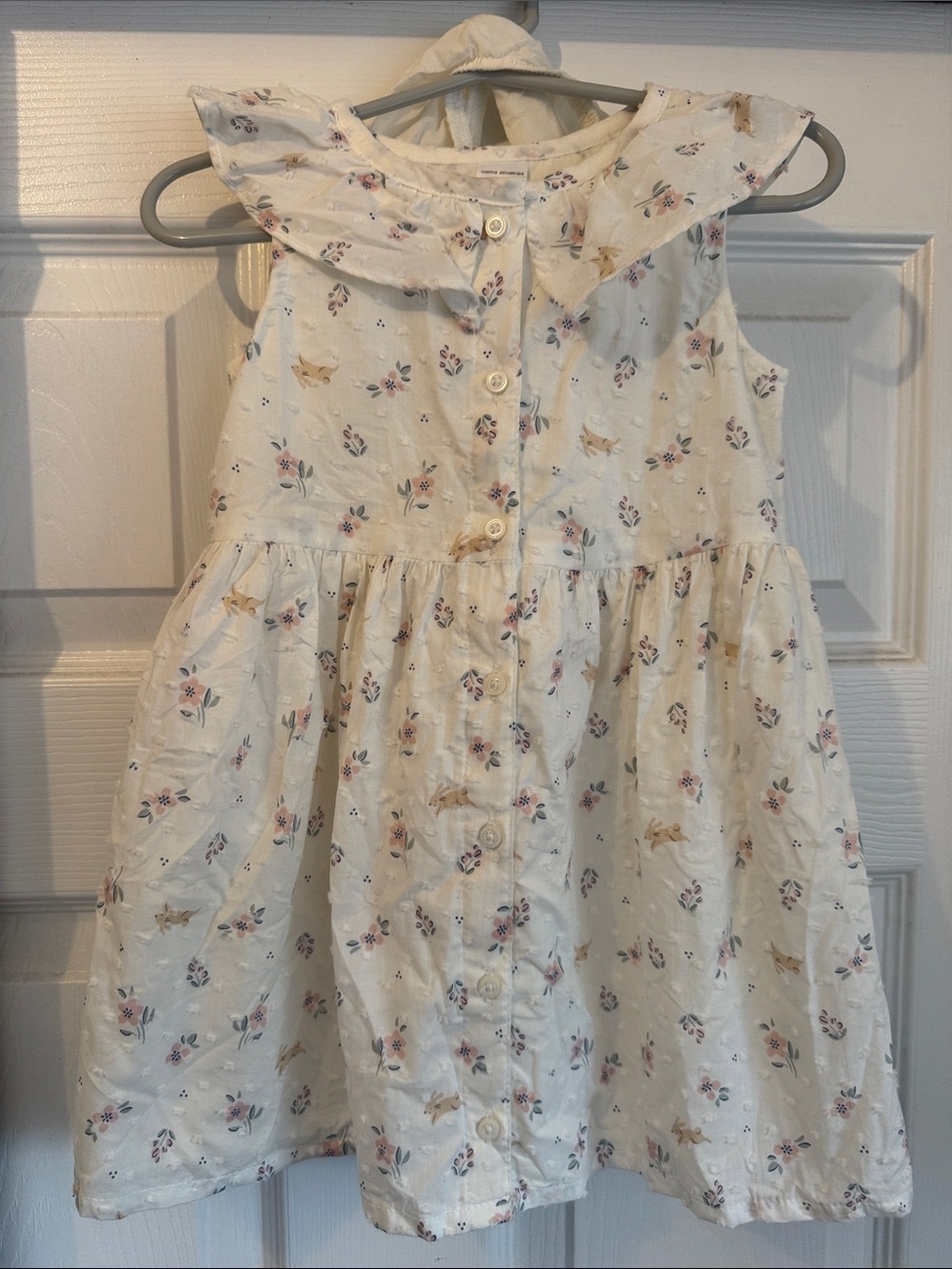 Carter's Cream Dress with Bunnies & Pink & Blue Floral Print